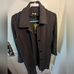 Fuzzluxe Button Front Collared Coat - Deep Grey